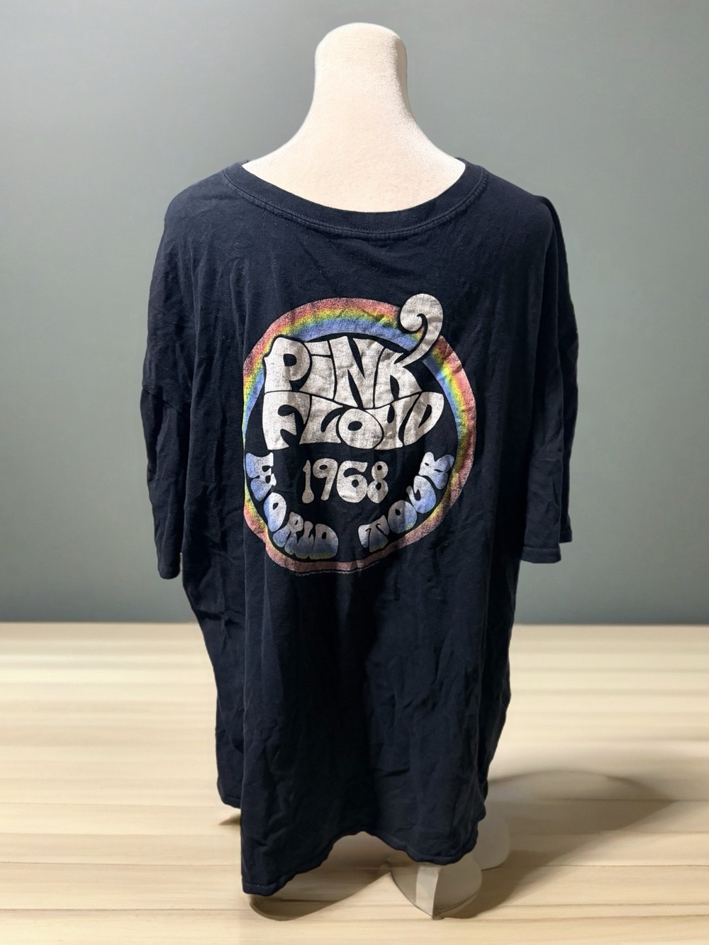 Handmade Pink Floyd Black Tee with Rainbow Logo - Kids
